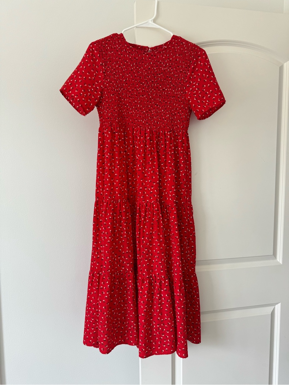 SHEIN Red Short Sleeve Floral Midi Dress
